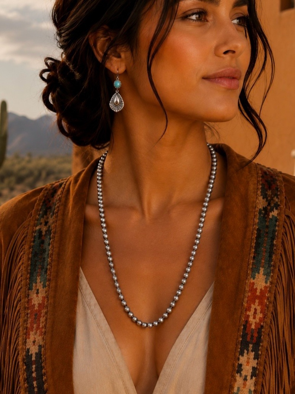 Southwest FAUX Navajo Pearl 8mm Beaded Costume Necklace